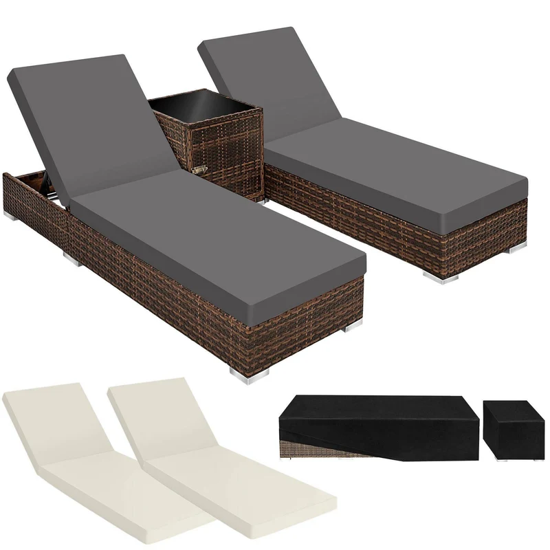 Tectake Rattan Sun Loungers with Aluminum Frame and Table