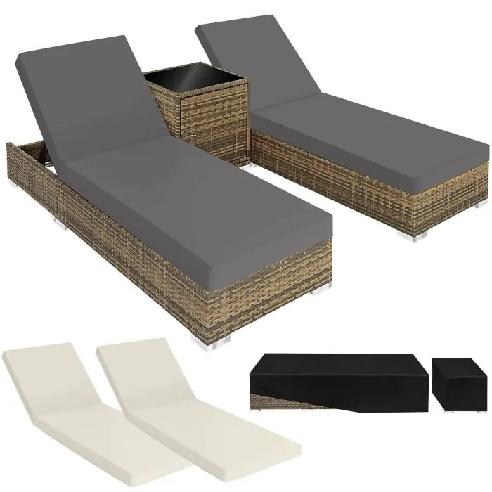 Tectake Rattan Sun Loungers with Aluminum Frame and Table