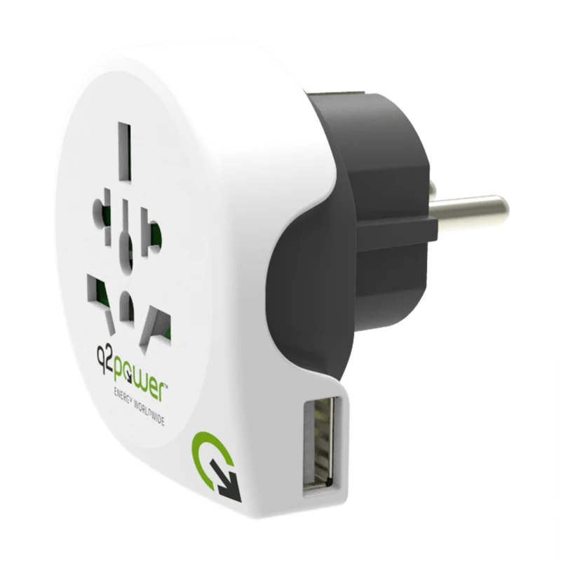 Q2Power World to Europe USB rejseadapter