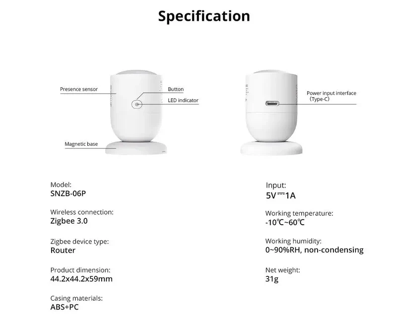 Sonoff Sensor de presença humana Smart Zigbee - SNZB-06P