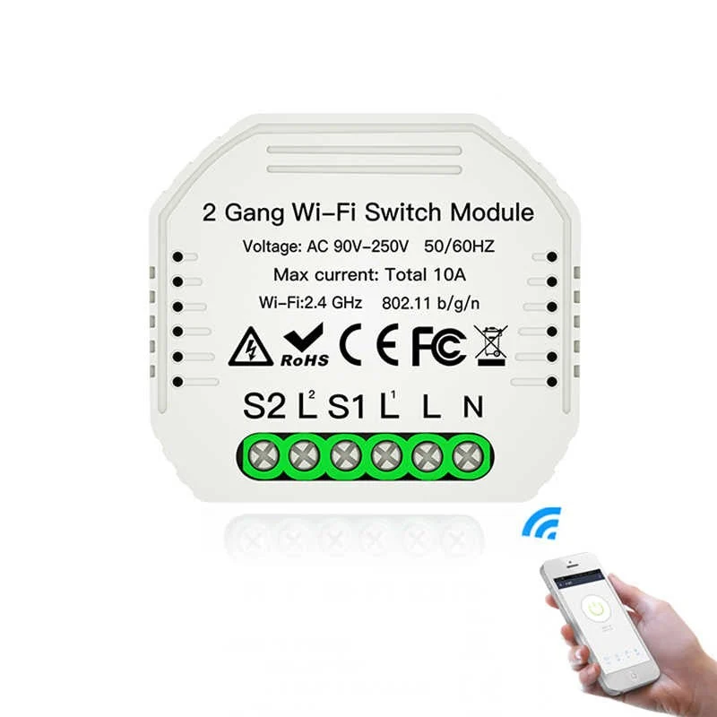 Moes Módulo Interruptor de 2 Canais - Smart WiFi + RF433