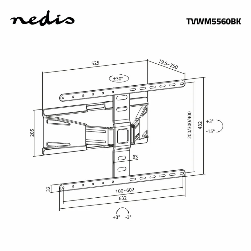 Draai- en Kantelbare TV-Muurbeugel 43 - 90" - Maximaal schermgewicht: 50 kg - Kantelbaar
