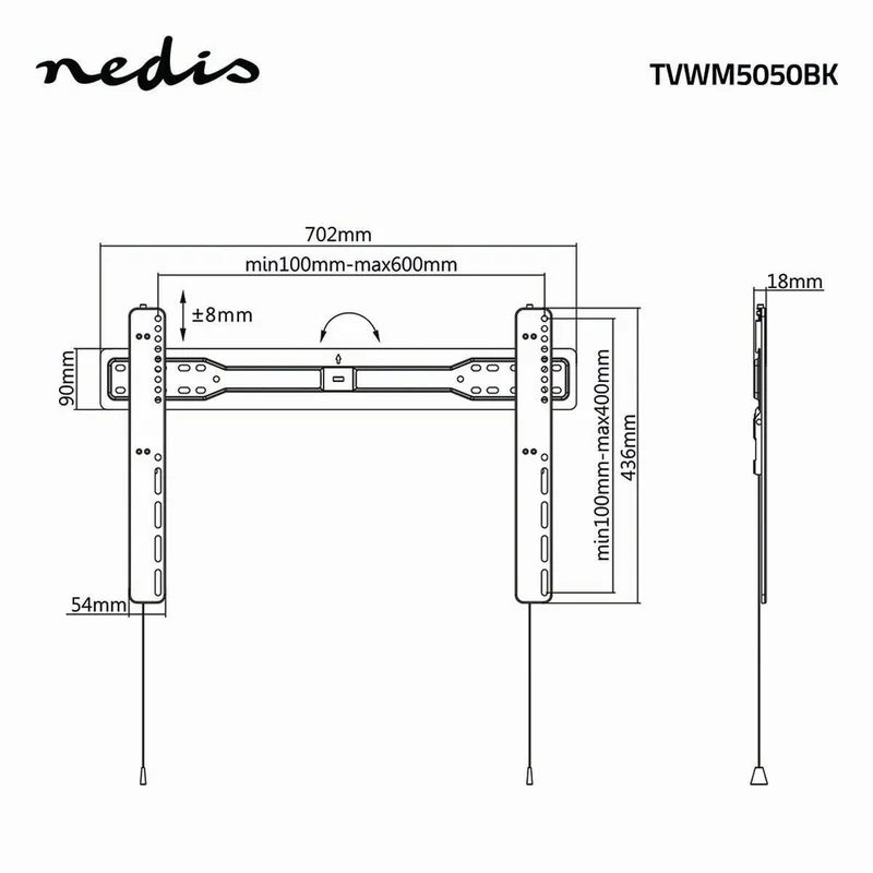 Vaste TV-Muurbeugel 37 - 70" - Maximaal schermgewicht: 35 kg - Minimale muurafstand: 18 mm
