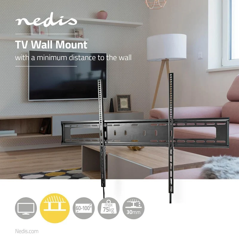 Vaste TV-Muurbeugel 60 - 100" - Maximaal schermgewicht: 75 kg - Minimale muurafstand: 30.5 mm