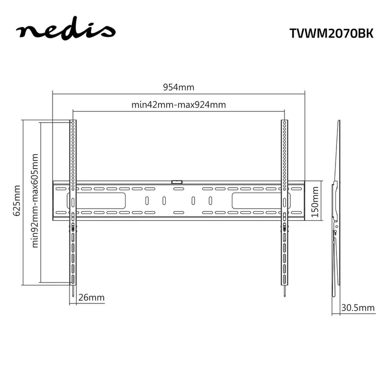 Vaste TV-Muurbeugel 60 - 100" - Maximaal schermgewicht: 75 kg - Minimale muurafstand: 30.5 mm