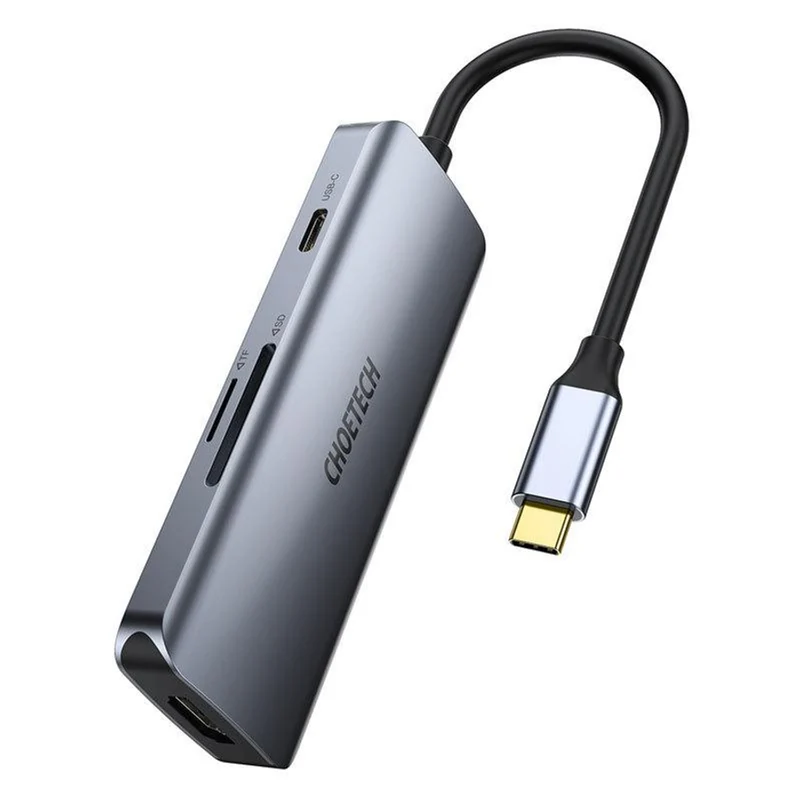 Choetech 7-i-1 4K HDMI, USB 3.0, 100W PD USB-C Hub, Grå