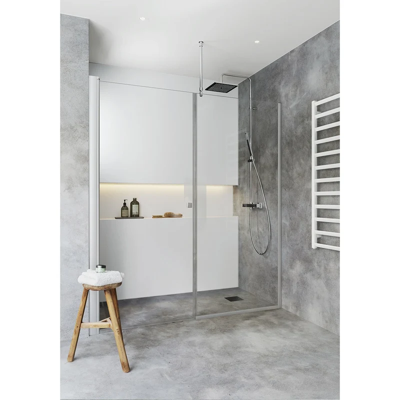 Igloo Pro Niche Shower Enclosure with Straight Door and Fixed Wall, 1355-1385mm, Clear Aluminum