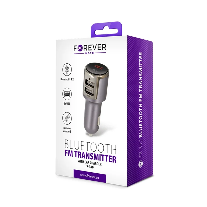 Forever Bluetooth FM transmitter og 2-port Car Charger, Sølv