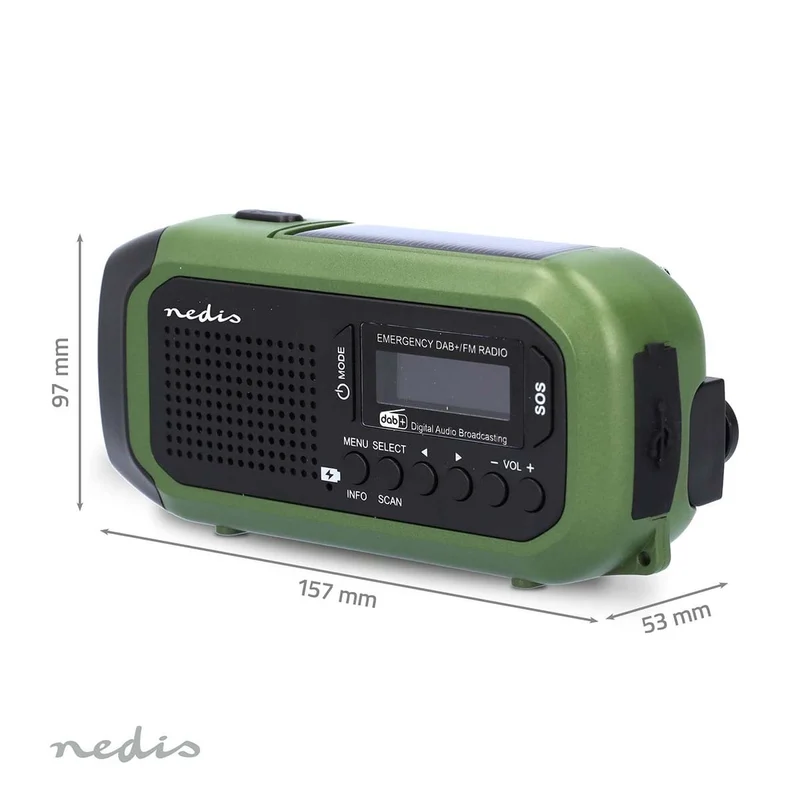 Noodradio Draagbaar Model - DAB+ / FM - Batterij Gevoed / Handslinger / Solar Powered / USB Gevoed