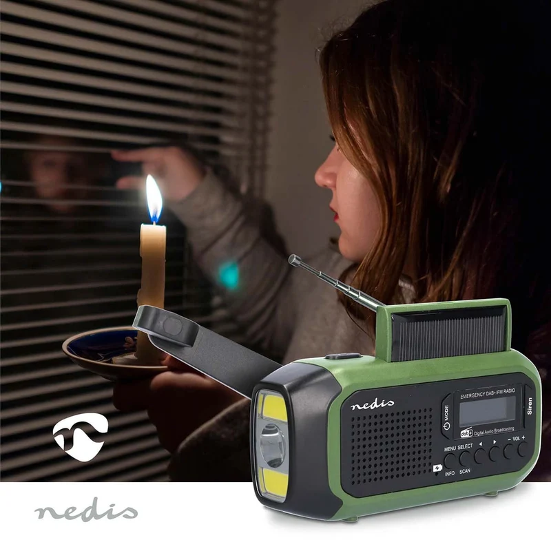 Noodradio Draagbaar Model - DAB+ / FM - Batterij Gevoed / Handslinger / Solar Powered / USB Gevoed