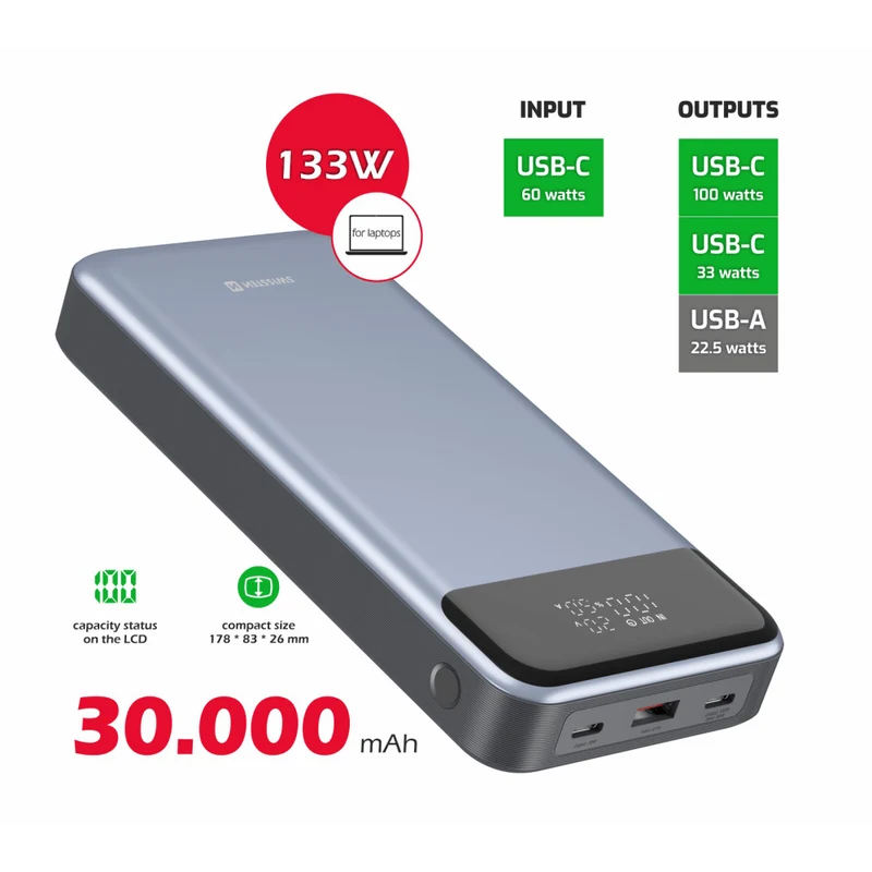 Swissten Power Bank 30 000 mAh (133 W)