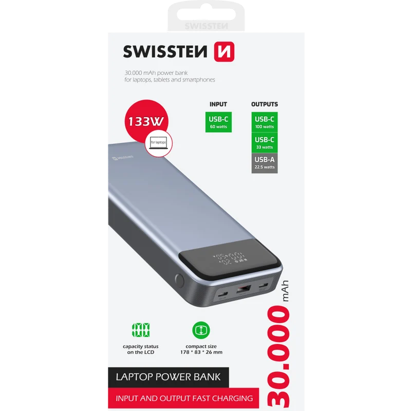 Swissten Power Bank 30 000 mAh (133 W)