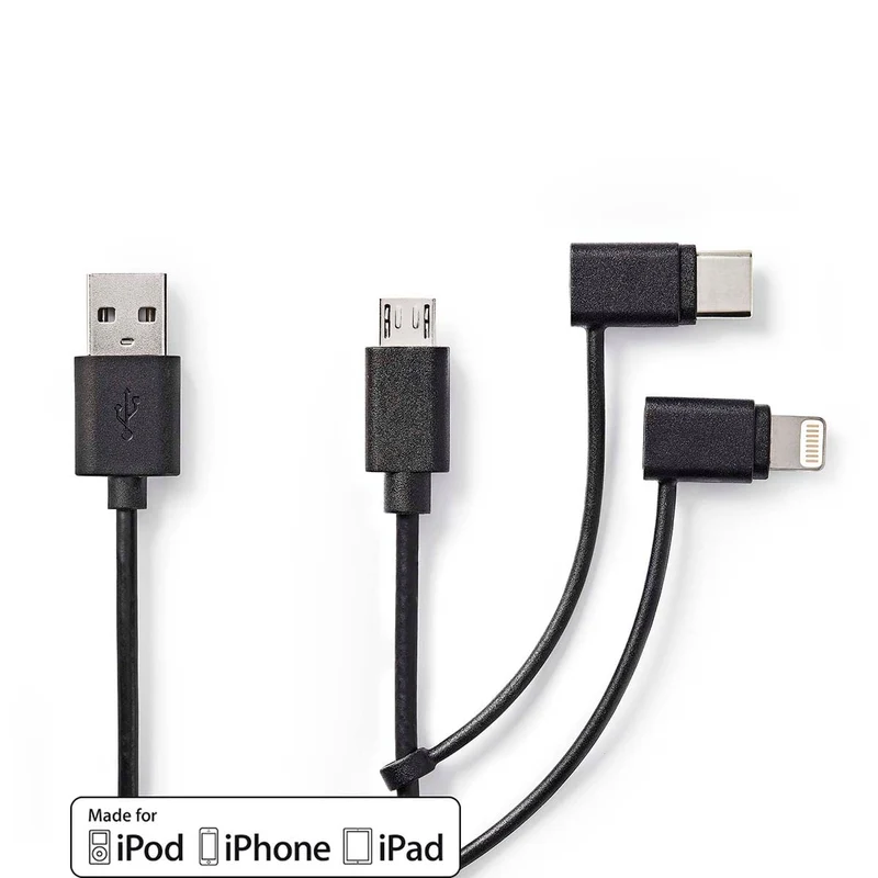 3-in-1-Kabel USB 2.0 - USB-A Male - Apple Lightning 8-Pins / USB Micro-B Male / USB-C™ Male