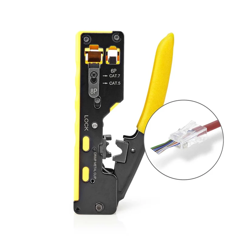 Krimptang CAT5 / CAT5e / CAT6 / CAT6a / CAT7 / RJ12 / RJ45 - Snijden / Strippen / Tang - Rubberen / Staal