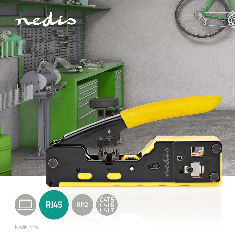 Krimptang CAT5 / CAT5e / CAT6 / CAT6a / CAT7 / RJ12 / RJ45 - Snijden / Strippen / Tang - Rubberen / Staal