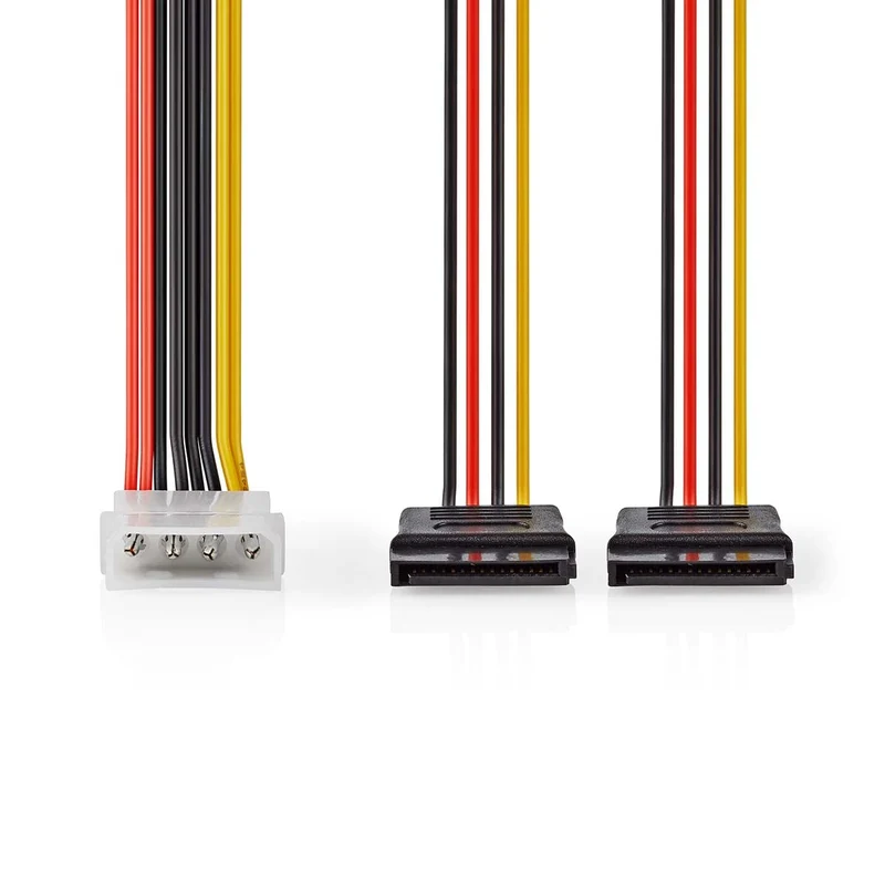 Interne Voedingskabel Molex Male - 2x SATA 15-Pins Female - Verguld