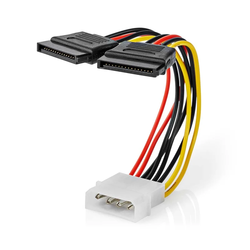 Interne Voedingskabel Molex Male - 2x SATA 15-Pins Female - Verguld