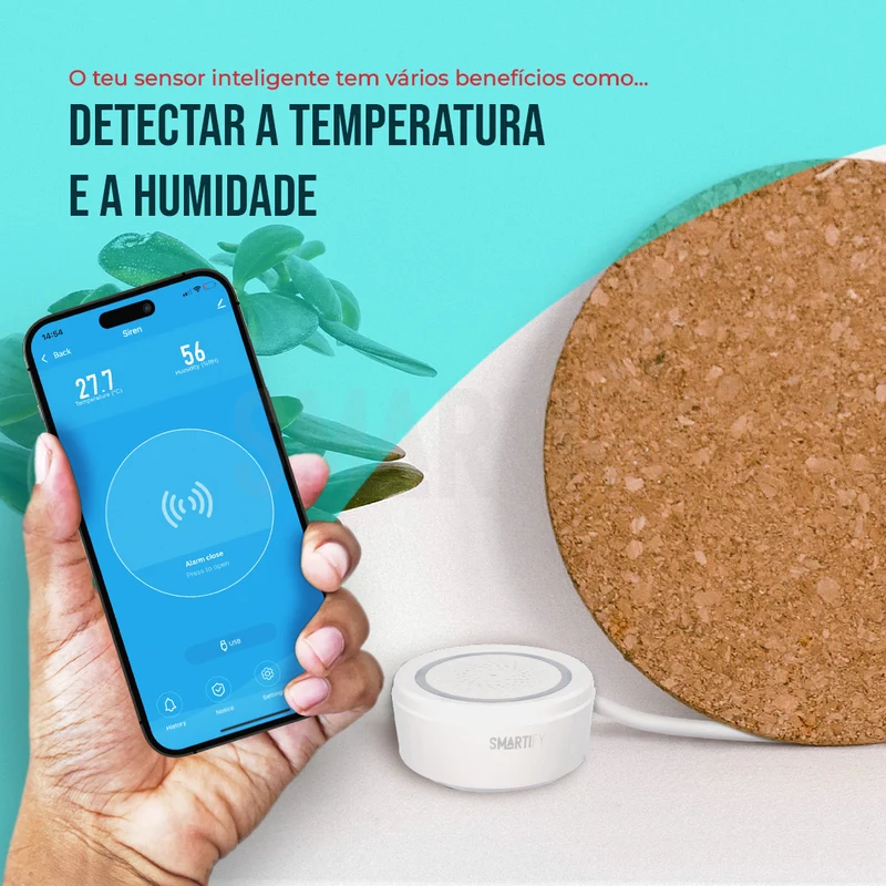 Sensor Inteligente de Temperatura e Humidade c/ Sirene WiFi Smartify