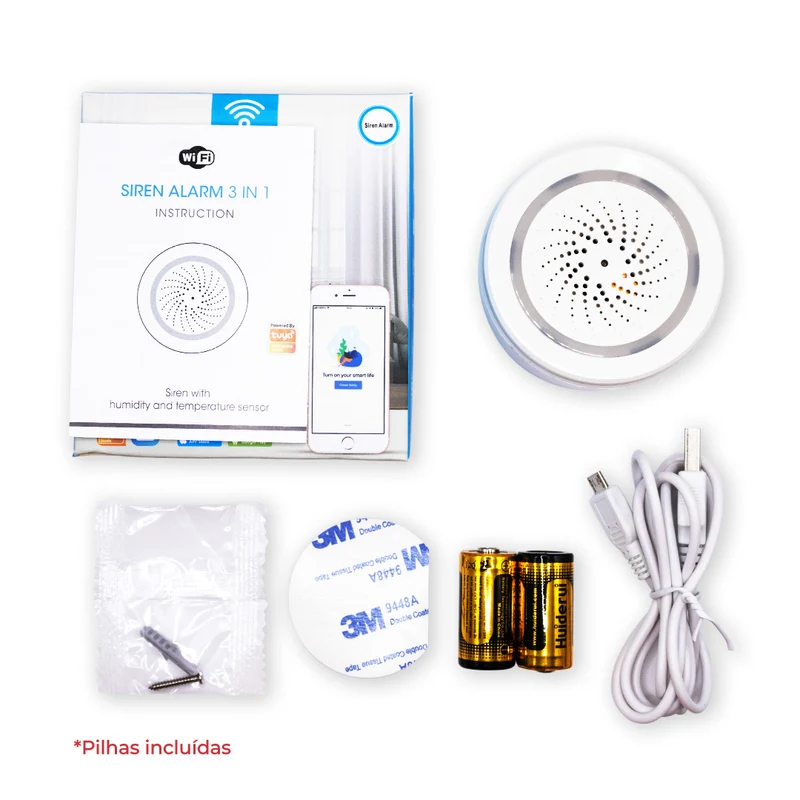 Sensor Inteligente de Temperatura e Humidade c/ Sirene WiFi Smartify