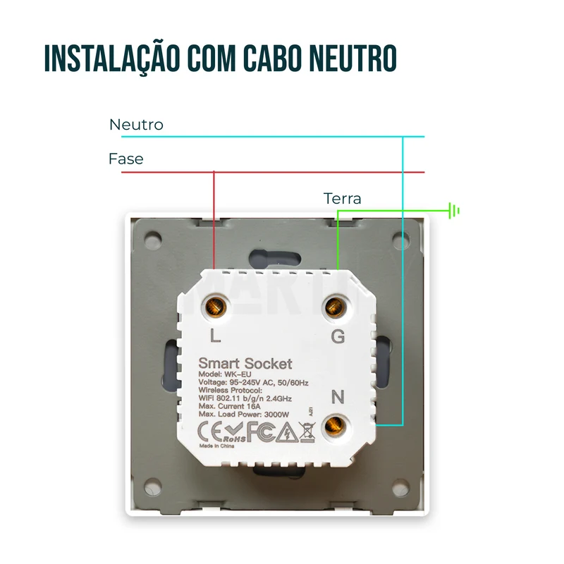 Tomada Inteligente Embutida 16A 3500W WiFi Smartify - Branco