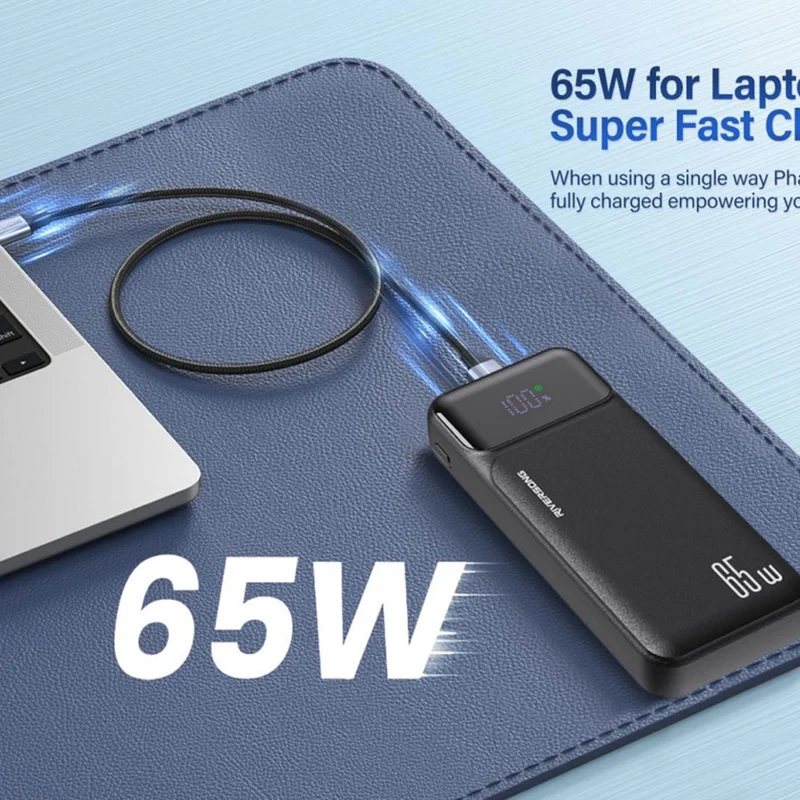 Riversong Phantom Pro 65W USB-C PD 20.000 mAh powerbank, Sort