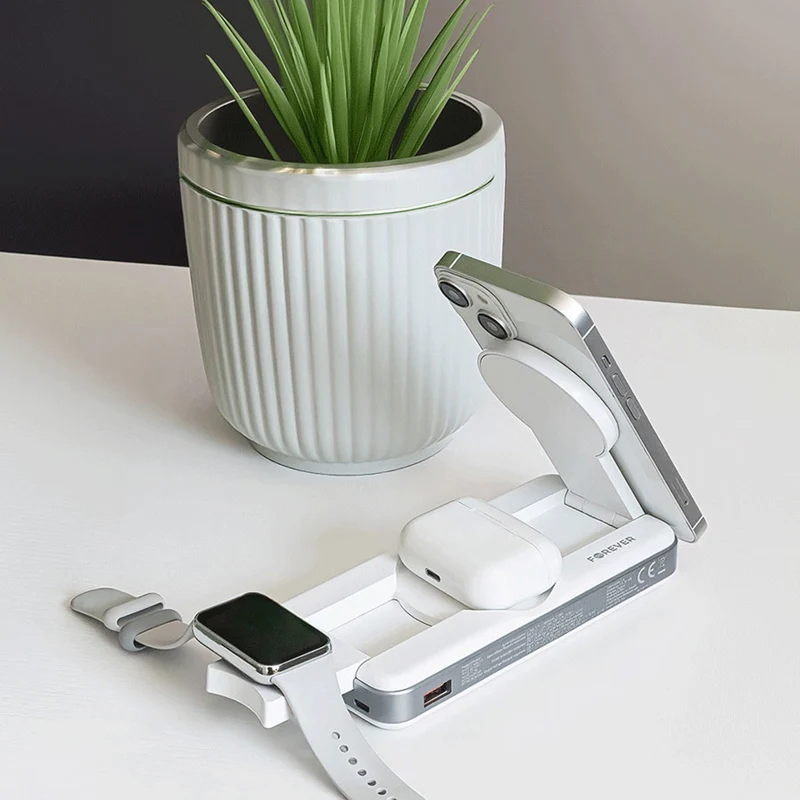 Forever MATB-300 10.000 mAh 3-i-1 Magsafe Powerbank, Hvid