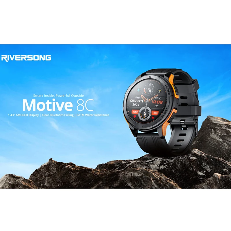 Riversong Motive 8C, 1.43" AMOLED Smartwatch, Sort