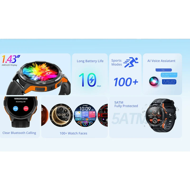Riversong Motive 8C, 1.43" AMOLED Smartwatch, Sort