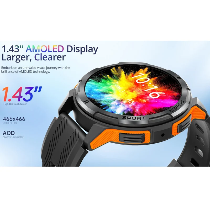 Riversong Motive 8C, 1.43" AMOLED Smartwatch, Sort