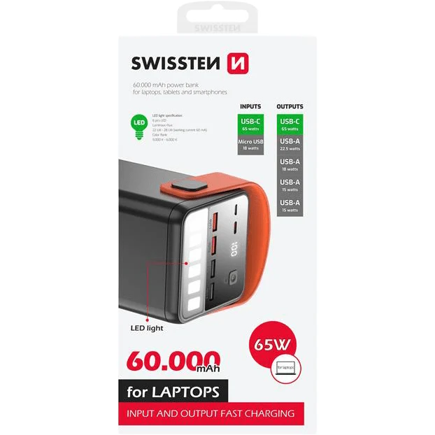 Swissten Powerline Power Bank 60000 mAh (65 W)