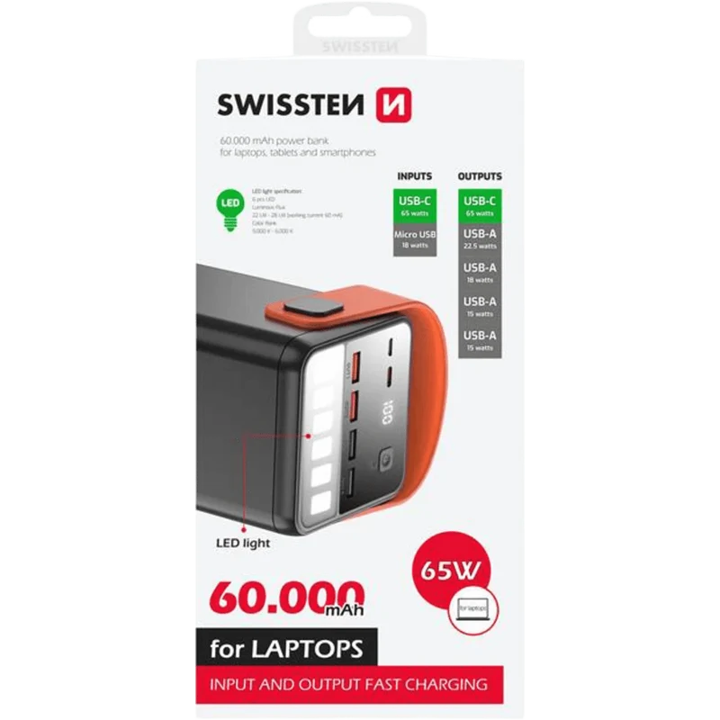 Swissten Powerline Power Bank 60000 mAh (65 W)