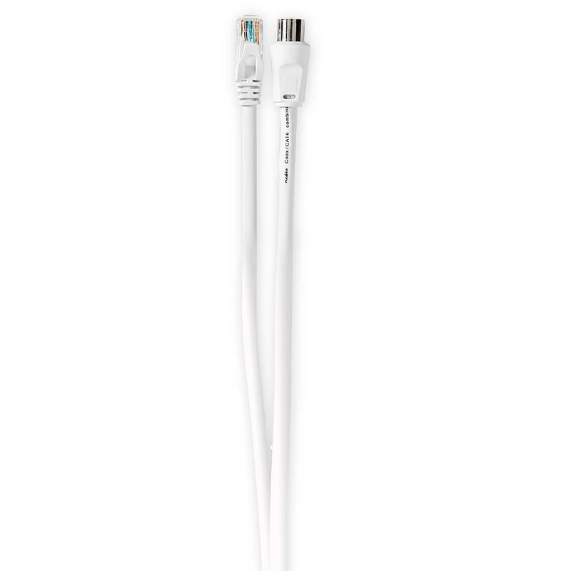 Coax- en CAT6-Combikabel IEC (Coax) Male / RJ45 Male - IEC (Coax) Female / RJ45 Male - Vernikkeld