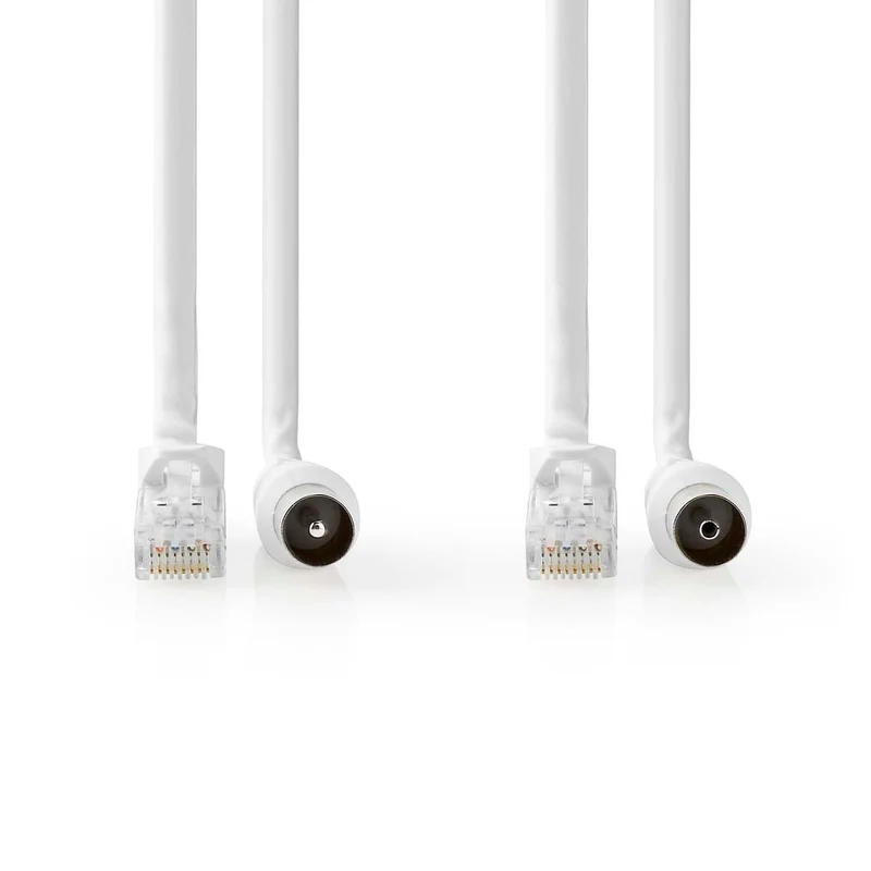Coax- en CAT6-Combikabel IEC (Coax) Male / RJ45 Male - IEC (Coax) Female / RJ45 Male - Vernikkeld