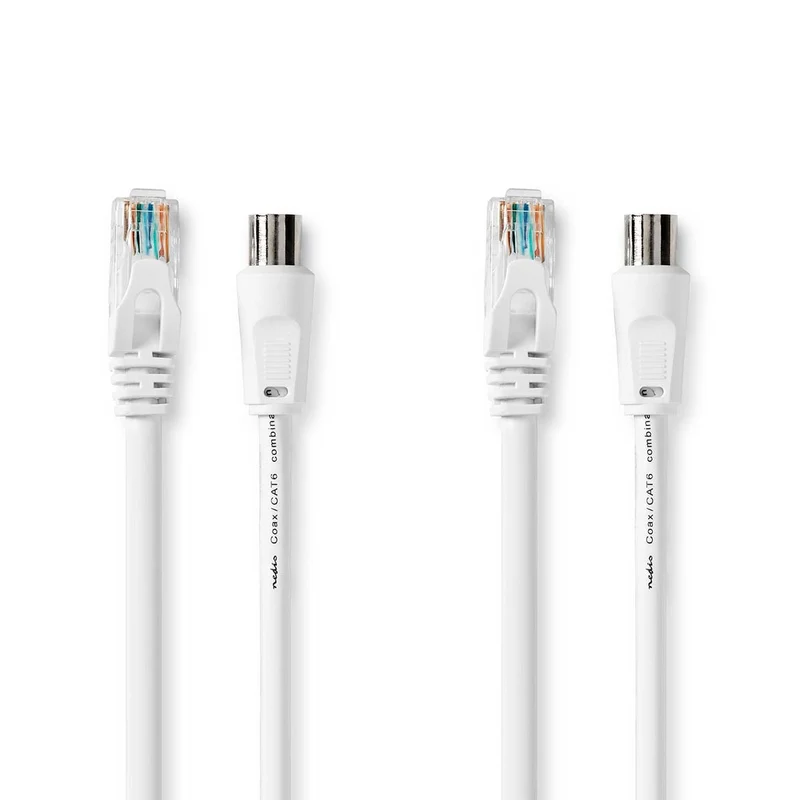 Coax- en CAT6-Combikabel IEC (Coax) Male / RJ45 Male - IEC (Coax) Female / RJ45 Male - Vernikkeld