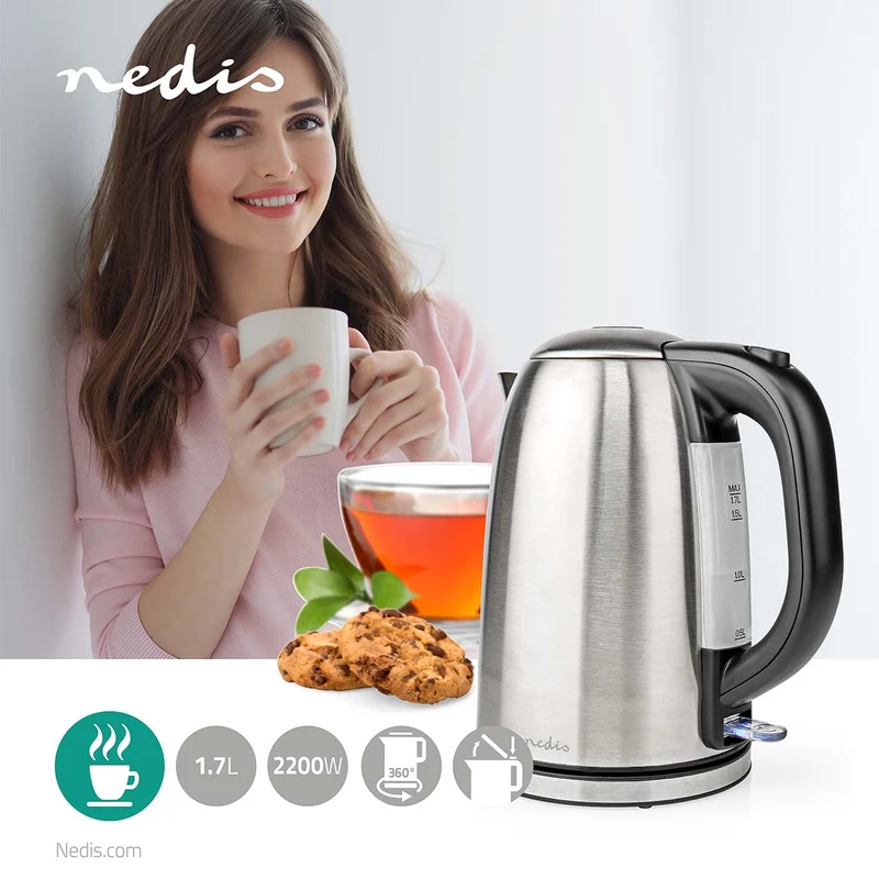 Waterkoker 1.7l - Roestvrij Staal - Zilver / Zwart