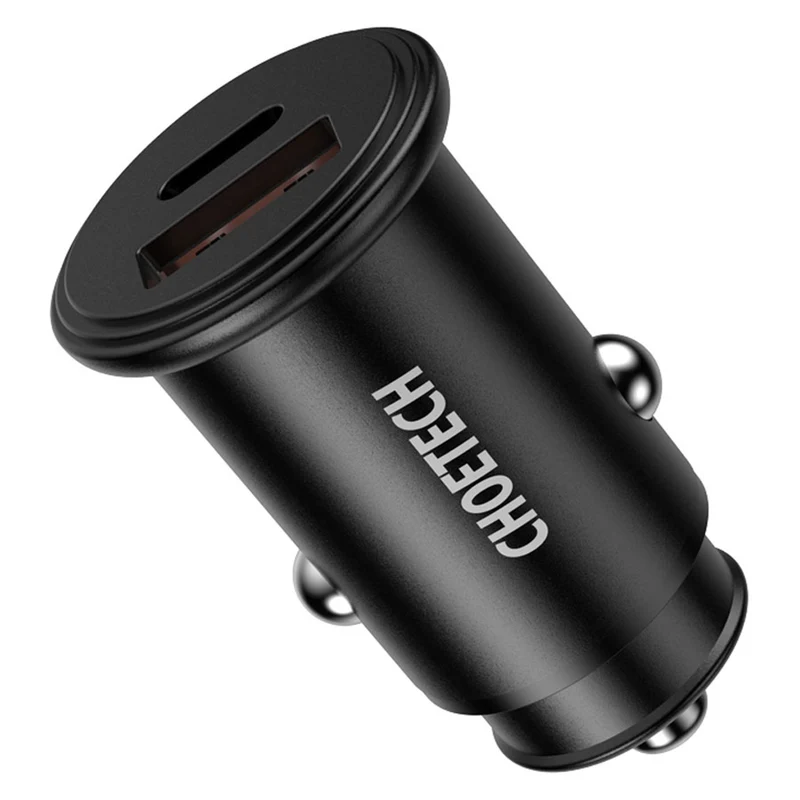 Choetech 30W USB-C PD+ USB-A QC Car Charger, Sort