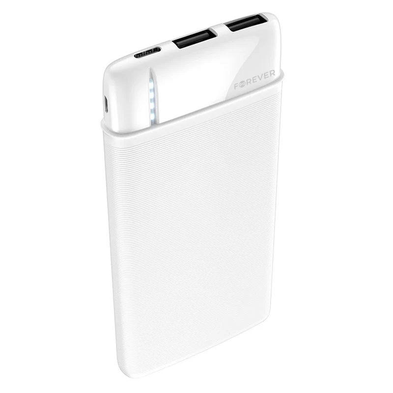 Forever TB-100M 10.000 mAh Powerbank, Hvid