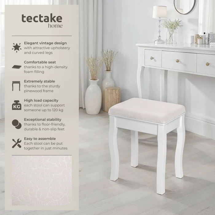 Tectake Padded Dressing Table Stool, White