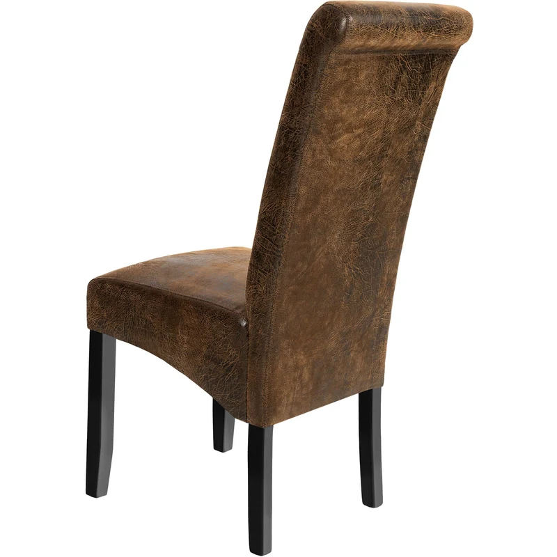 Tectake Faux Leather High Backrest Dining Chairs Set Of 2, Antique Brown