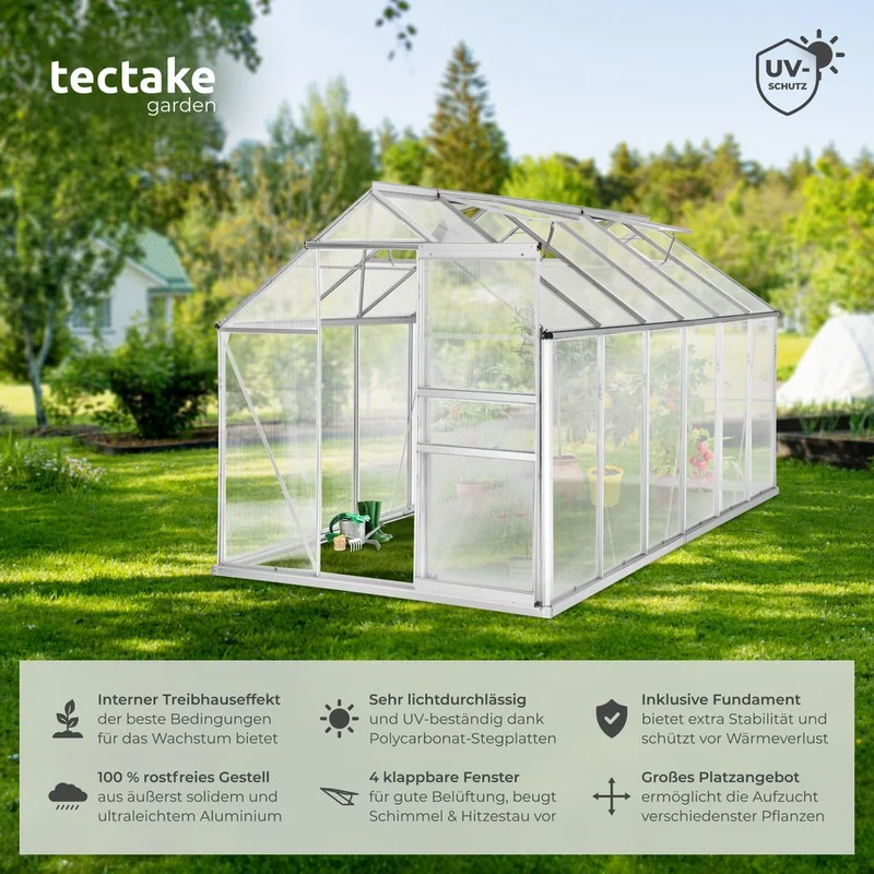 Tectake Aluminium Greenhouse With Foundation 375 x 185 x 195 cm