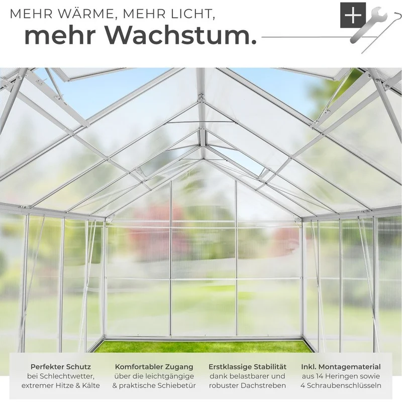 Tectake Aluminium Greenhouse With Foundation 375 x 185 x 195 cm