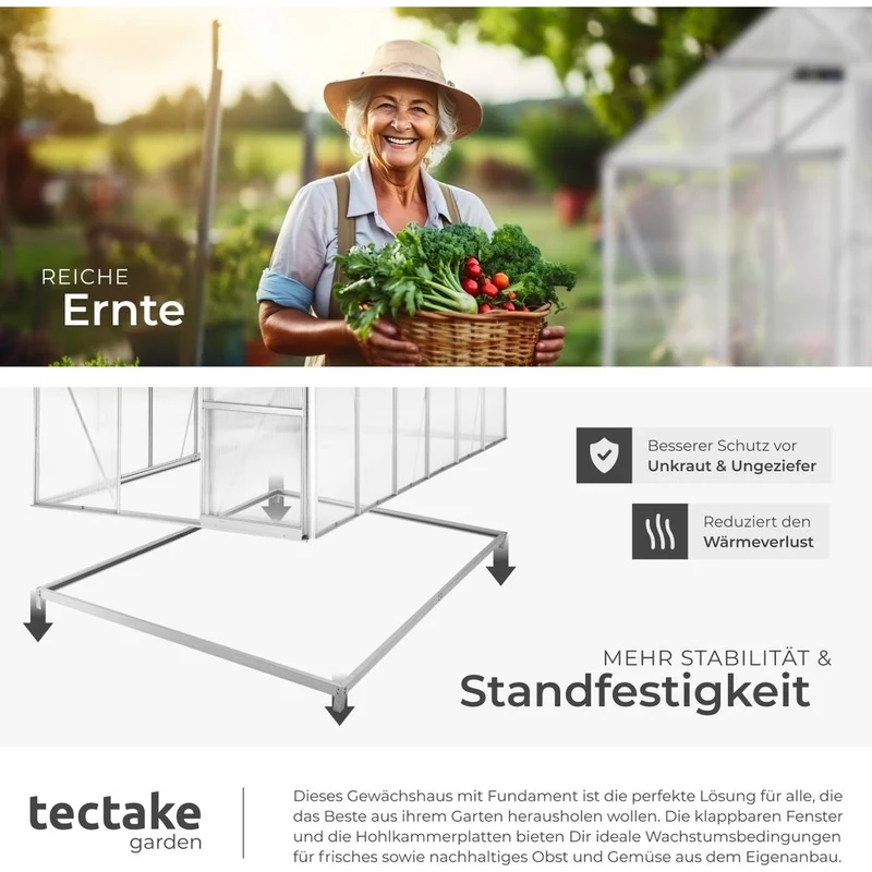 Tectake Aluminium Greenhouse With Foundation 375 x 185 x 195 cm