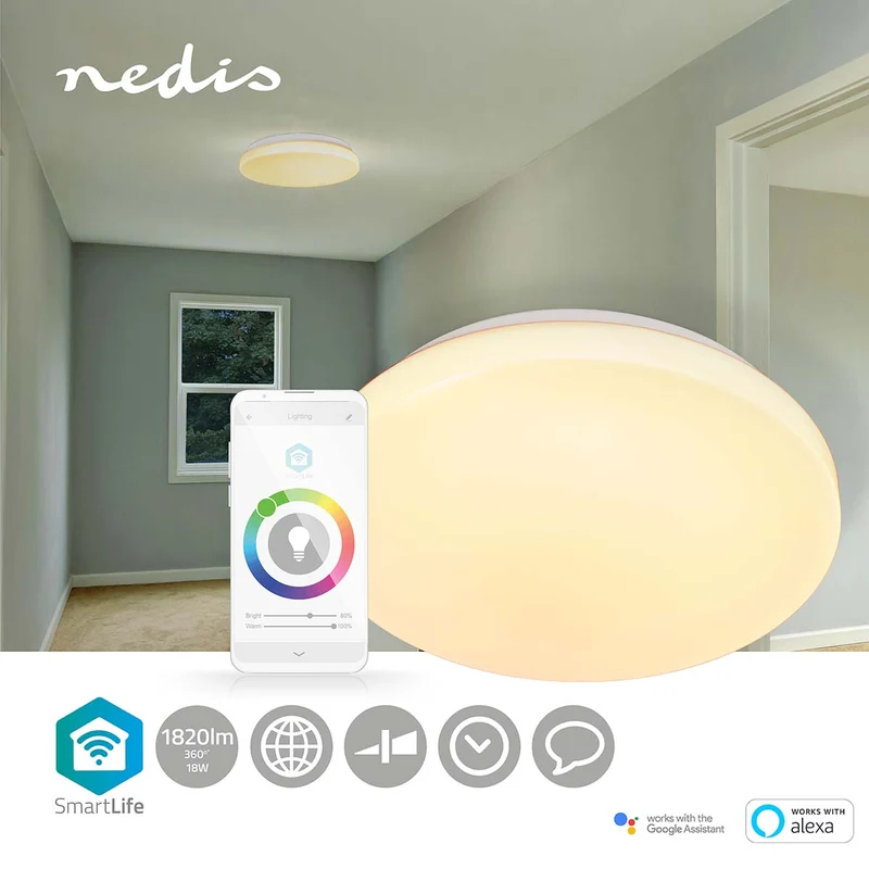 Nedis Luz de tecto LED RGBW (Cores + Branco regulável) Wifi