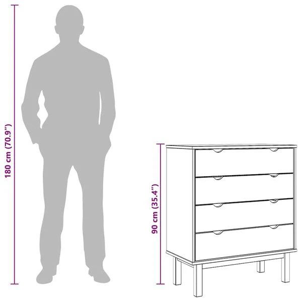OTTA Drawer Cabinet 76.5x39.5x90cm, Solid Pine