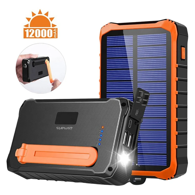 4Smarts Prepper 12.000 mAh solcelle powerbank med håndsving, Sort