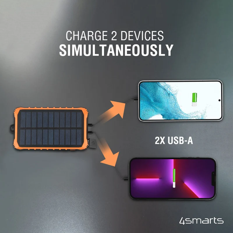 4Smarts Prepper 12.000 mAh solcelle powerbank med håndsving, Sort
