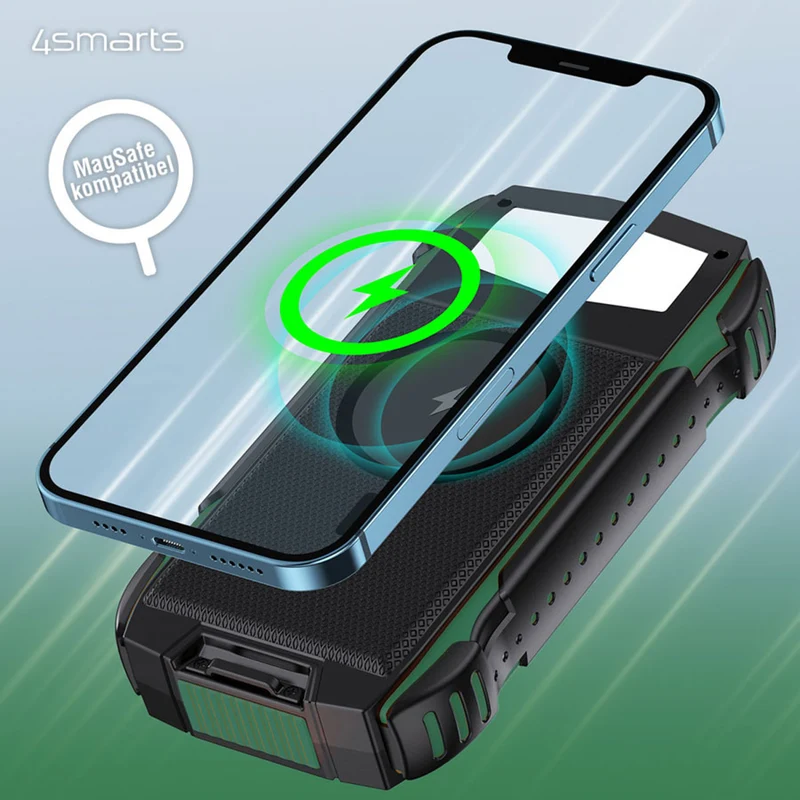 4Smarts Rugged TitanPack UltiMag 20.000 mAh solcelle powerbank 18W PD & QC, green
