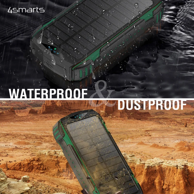 4Smarts Rugged TitanPack UltiMag 20.000 mAh solcelle powerbank 18W PD & QC, green