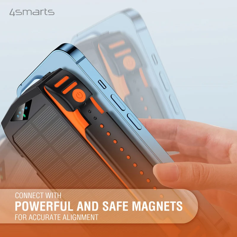 4Smarts Rugged TitanPack UltiMag 20.000 mAh solcelle powerbank, 18W PD & QC, Orange