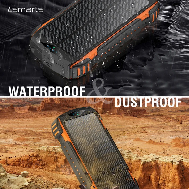 4Smarts Rugged TitanPack UltiMag 20.000 mAh solcelle powerbank, 18W PD & QC, Orange